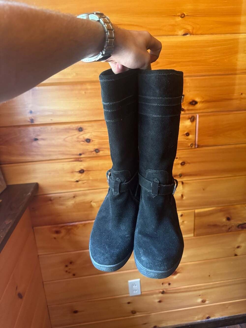 WOMENS BLACK SUEDE SHEARLING LINED TALLULAH BOOTS COACH SIZE 7.5 - Picture 3 of 7